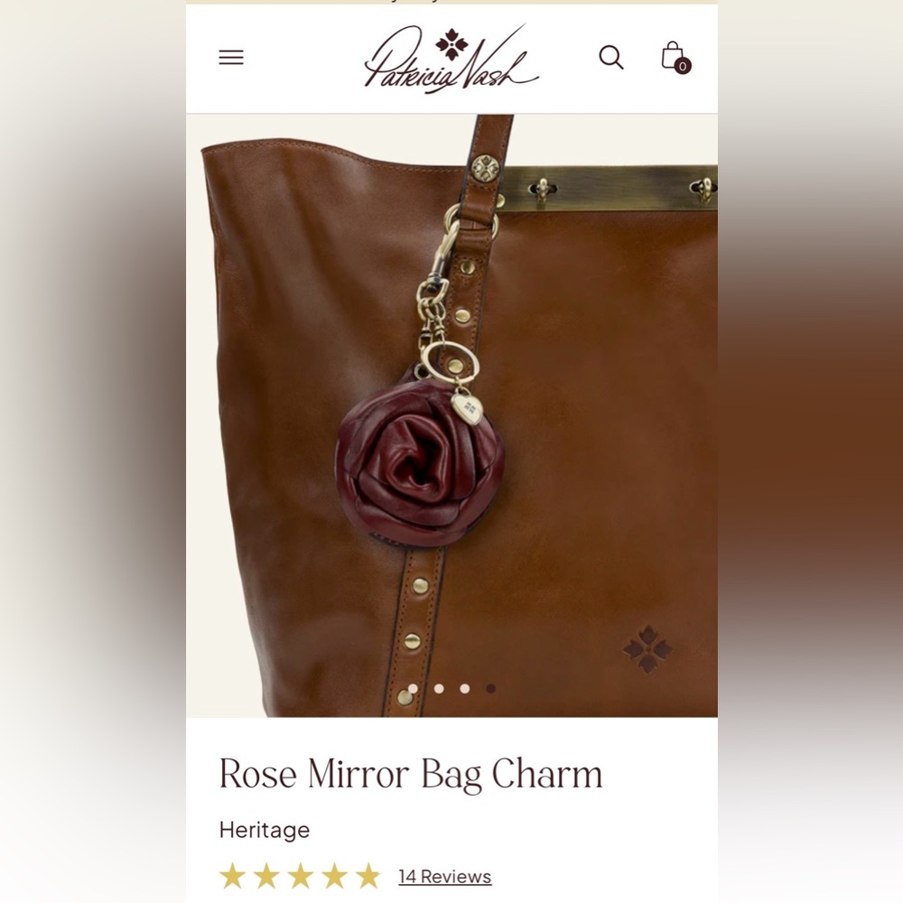 Patricia Nash Ox-blood Rose Leather Compact Mirror Keychain NWT - Picture 4 of 4